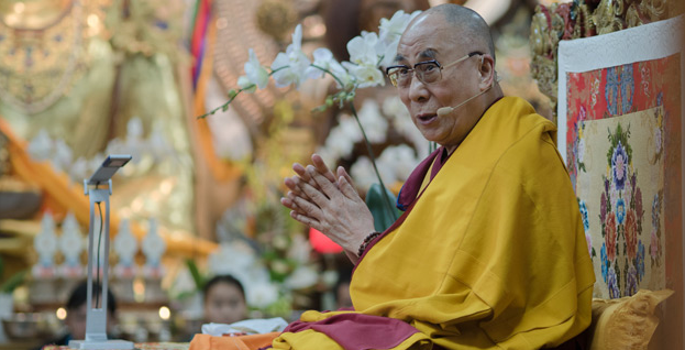 His Holiness the Dalai Lama during the teachings in his home of Dharamsala last week.